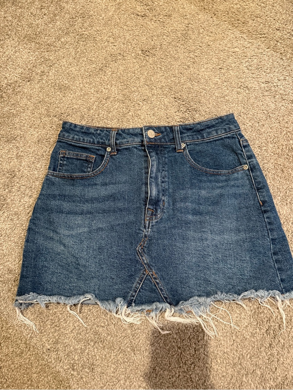 Frayed Hem Dark Blue Denim Mini Skirt